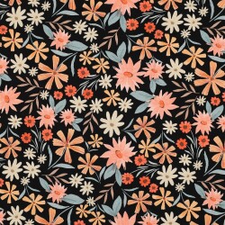 Baumwolljersey Digital Blumen - schwarz