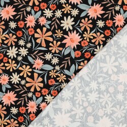 Baumwolljersey Digital Blumen - schwarz