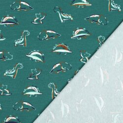 Baumwolljersey Bio~Organic DINOSAURS - PETROL