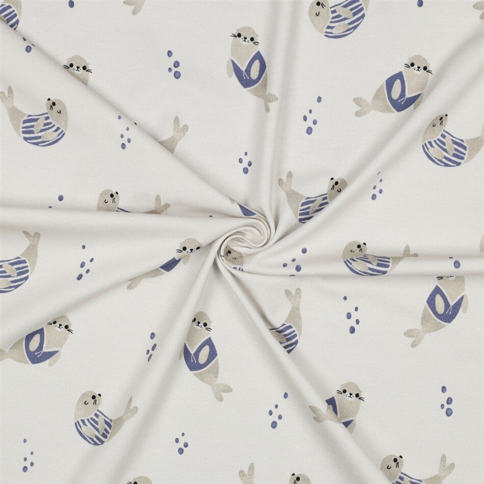 Baumwolljersey Digital Bio~Organic Seelöwen - creme