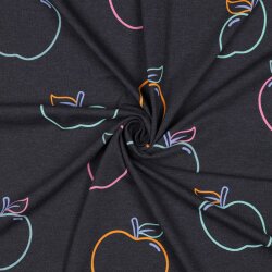 Baumwolljersey bunte Äpfel - anthrazit meliert