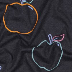 Baumwolljersey bunte Äpfel - anthrazit meliert