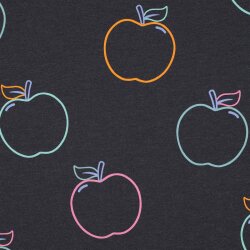 Baumwolljersey bunte Äpfel - anthrazit meliert