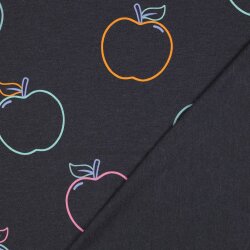 Baumwolljersey bunte Äpfel - anthrazit meliert