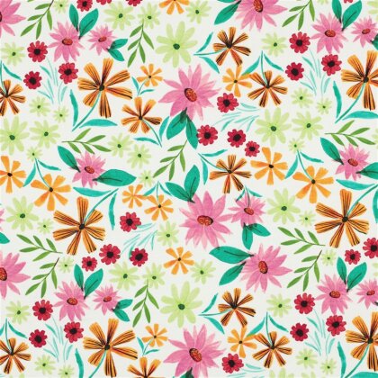 Baumwolljersey Digital Blumen - weiß