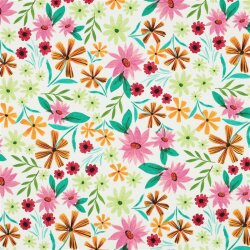 Baumwolljersey Digital Blumen - weiß