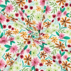 Baumwolljersey Digital Blumen - weiß