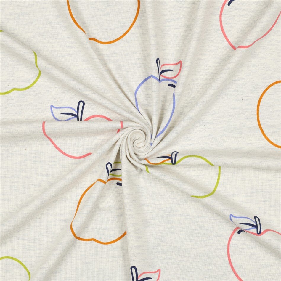Baumwolljersey bunte Äpfel - creme meliert