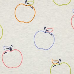 Baumwolljersey bunte Äpfel - creme meliert