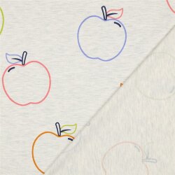 Baumwolljersey bunte Äpfel - creme meliert