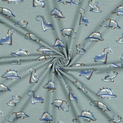Baumwolljersey Bio~Organic kleine Dinos - salbei