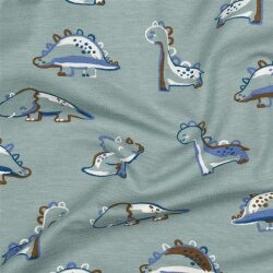 Baumwolljersey Bio~Organic kleine Dinos - salbei
