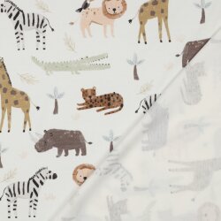 Baumwolljersey Digital Safaritiere - weiss