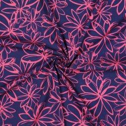 Viskose Jersey Blumen - dunkelblau