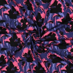 Viskose Jersey Blumen - dunkelblau