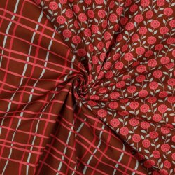 Feine Baumwollpopeline Blumen & CHECKS - CARAMEL