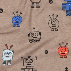 Baumwolljersey Neon Roboter - taupe meliert