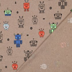 Baumwolljersey Neon Roboter - taupe meliert