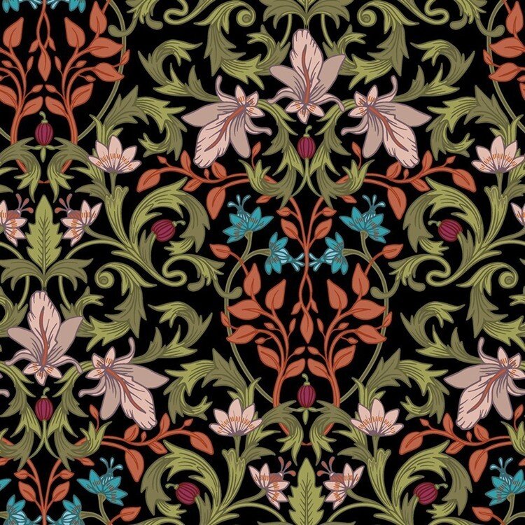 Interieurstoff Panama Blumen - schwarz