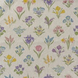 Interieurstoff Leinen-Optik Blumen Kacheln - natur