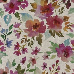 Interieurstoff Leinen Optik Aquarell Blumen - rosa