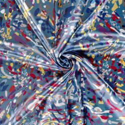 Polyester Satin bunte Kleckse - stahlblau