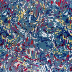 Polyester Satin bunte Kleckse - stahlblau