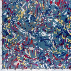 Polyester Satin bunte Kleckse - stahlblau