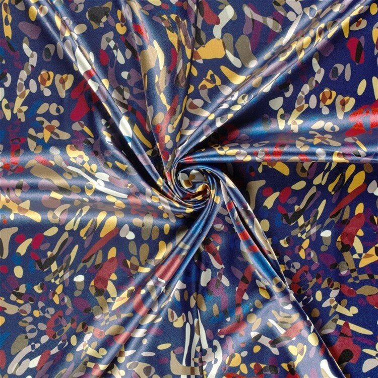 Polyester Satin bunte Kleckse - dunkelblau