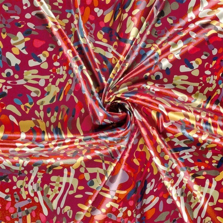 Polyester Satin bunte Kleckse - dunkelrot