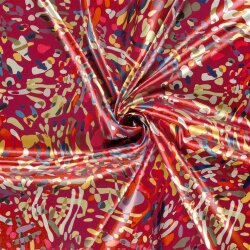 Polyester Satin bunte Kleckse - dunkelrot