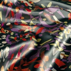 Polyester Satin bunte Kleckse - stahlgrau