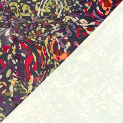 Polyester Satin bunte Kleckse - stahlgrau