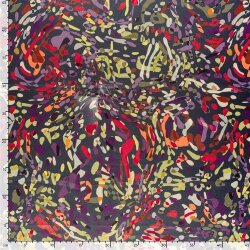 Polyester Satin bunte Kleckse - stahlgrau