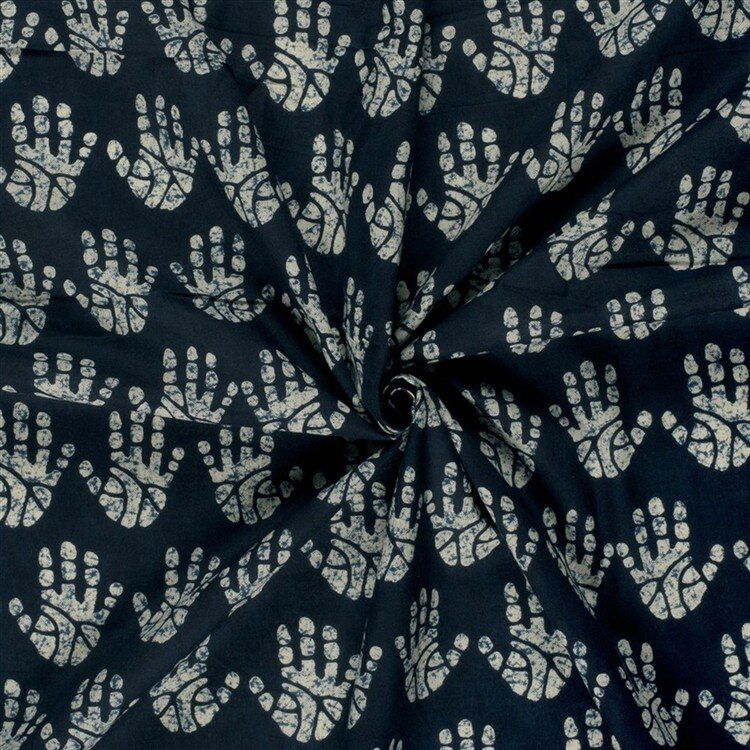 Baumwollvoile Batik-Handabdrücke - dunkel indigo