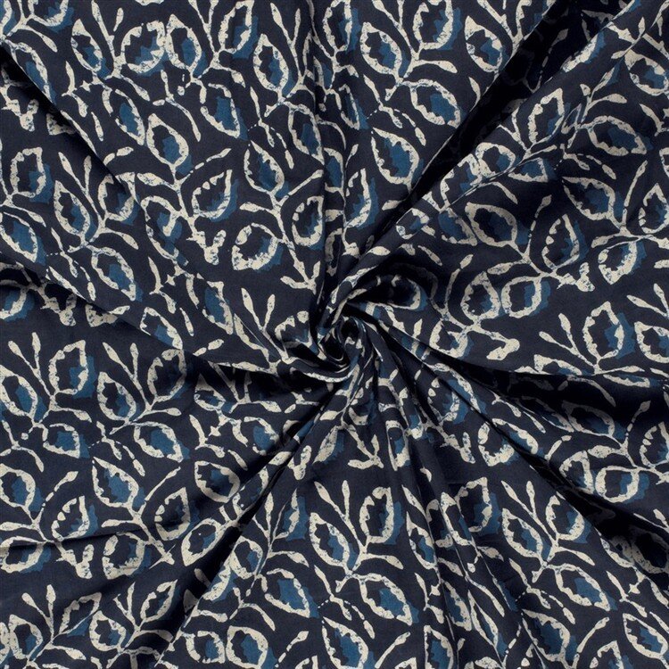 Baumwollvoile Blätter - dunkel indigo