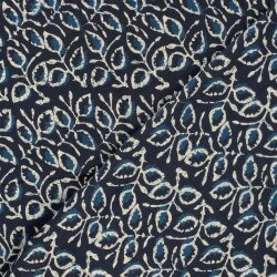 Baumwollvoile Blätter - dunkel indigo
