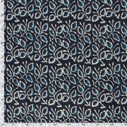Baumwollvoile Blätter - dunkel indigo