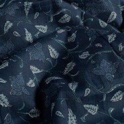 Baumwollvoile Blumenranken - dunkel indigo