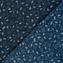 Baumwollvoile Blumenranken - dunkel indigo