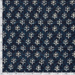 Baumwollvoile Blätter - dunkel indigo