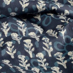 Baumwollvoile Blumenreihen - dunkel indigo