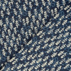 Baumwollvoile Blumenreihen - dunkel indigo