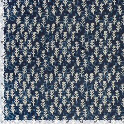 Baumwollvoile Blumenreihen - dunkel indigo