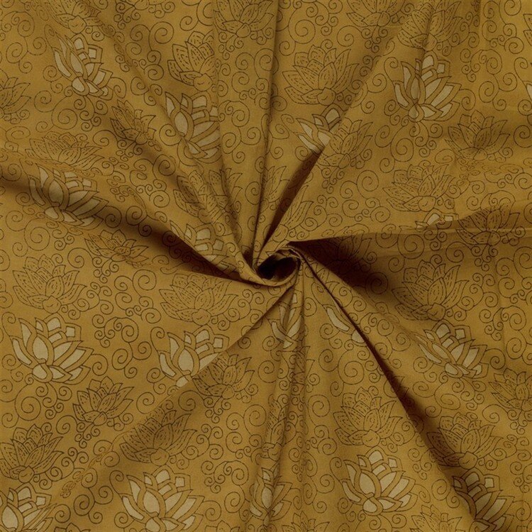 Baumwollvoile Lotusblume - curry