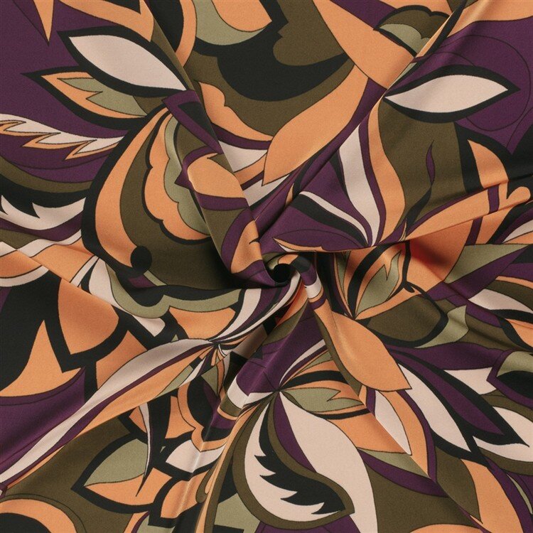 Satin Duchesse bunte Blumenmuster - korall