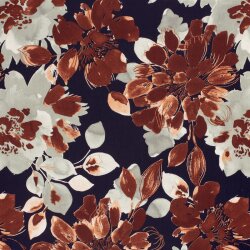 Viskosesatin Blumen - dunkelblau