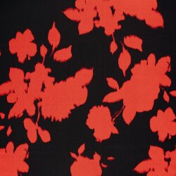 Viskosesatin Blumen - schwarz/orangerot