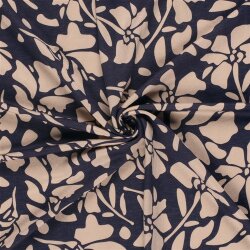 Viskose Nylon Jersey Twill Blumen - dunkelblau