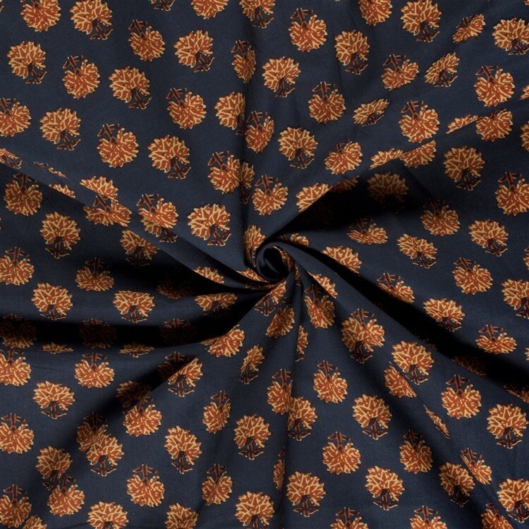 Baumwollvoile Blumenfeld - dunkel indigo
